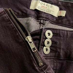 Torrid Dark Purple Jeggings w/ Gold zipper accents